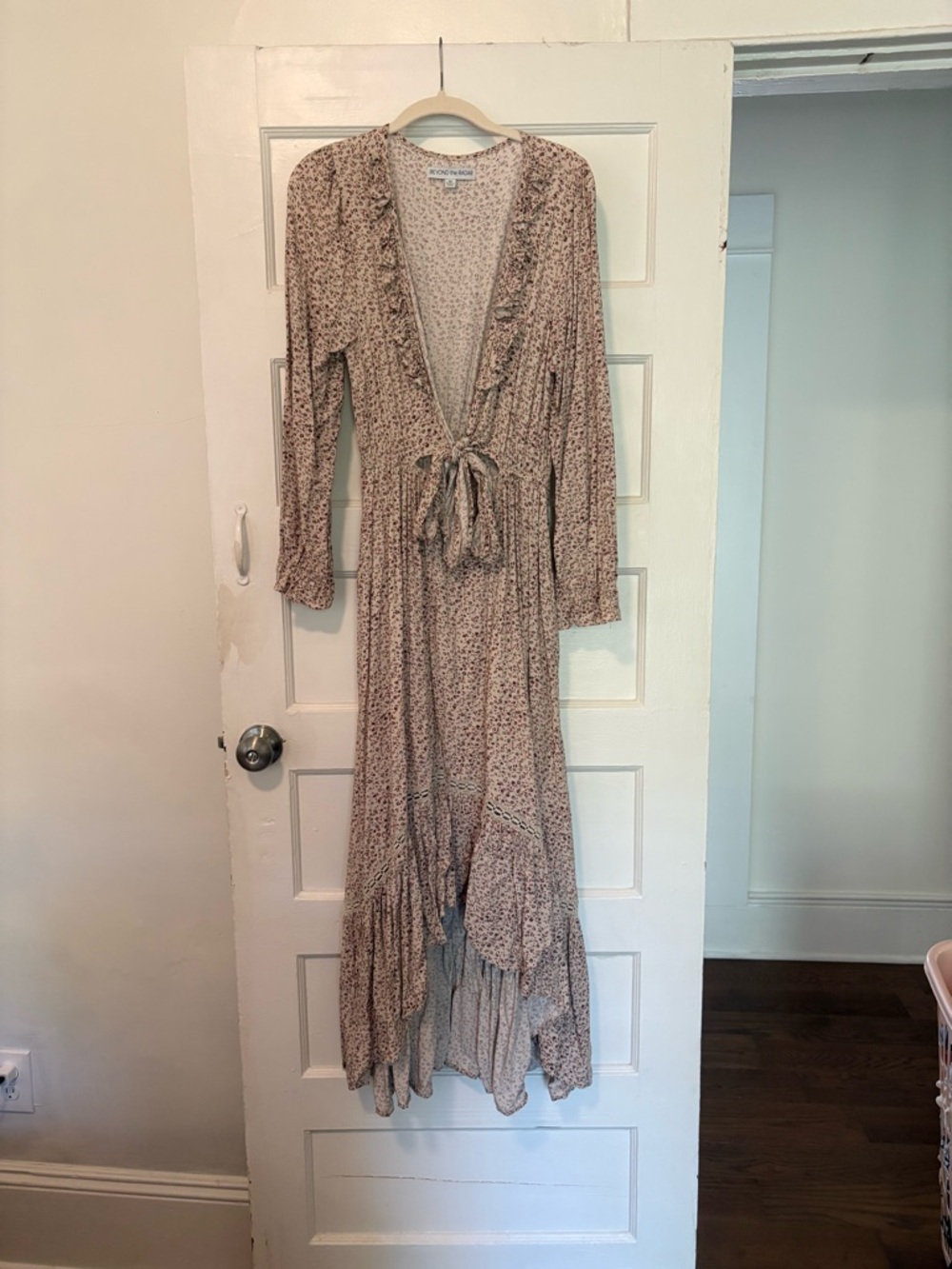 Floral Boho Maxi Dress with Deep V and Tie Waist